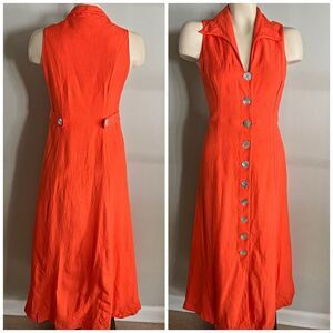 Vintage Coldwater Creek Orange Linen Blend Dress 8 Button Front Y2K Cottagecore